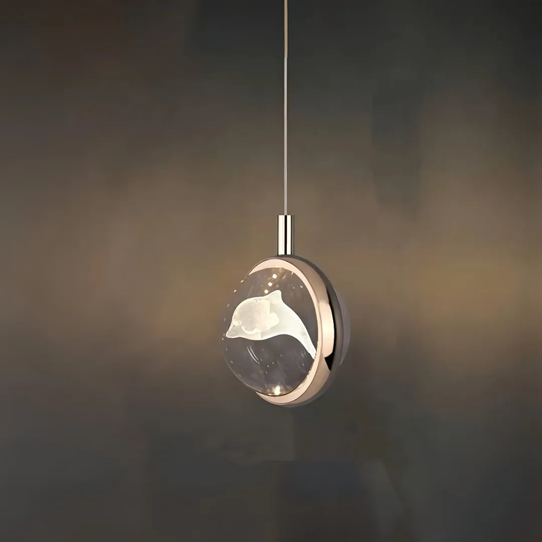 Lampada a sospensione per comodino minimalista con sfera in cristallo e LED dimmerabile