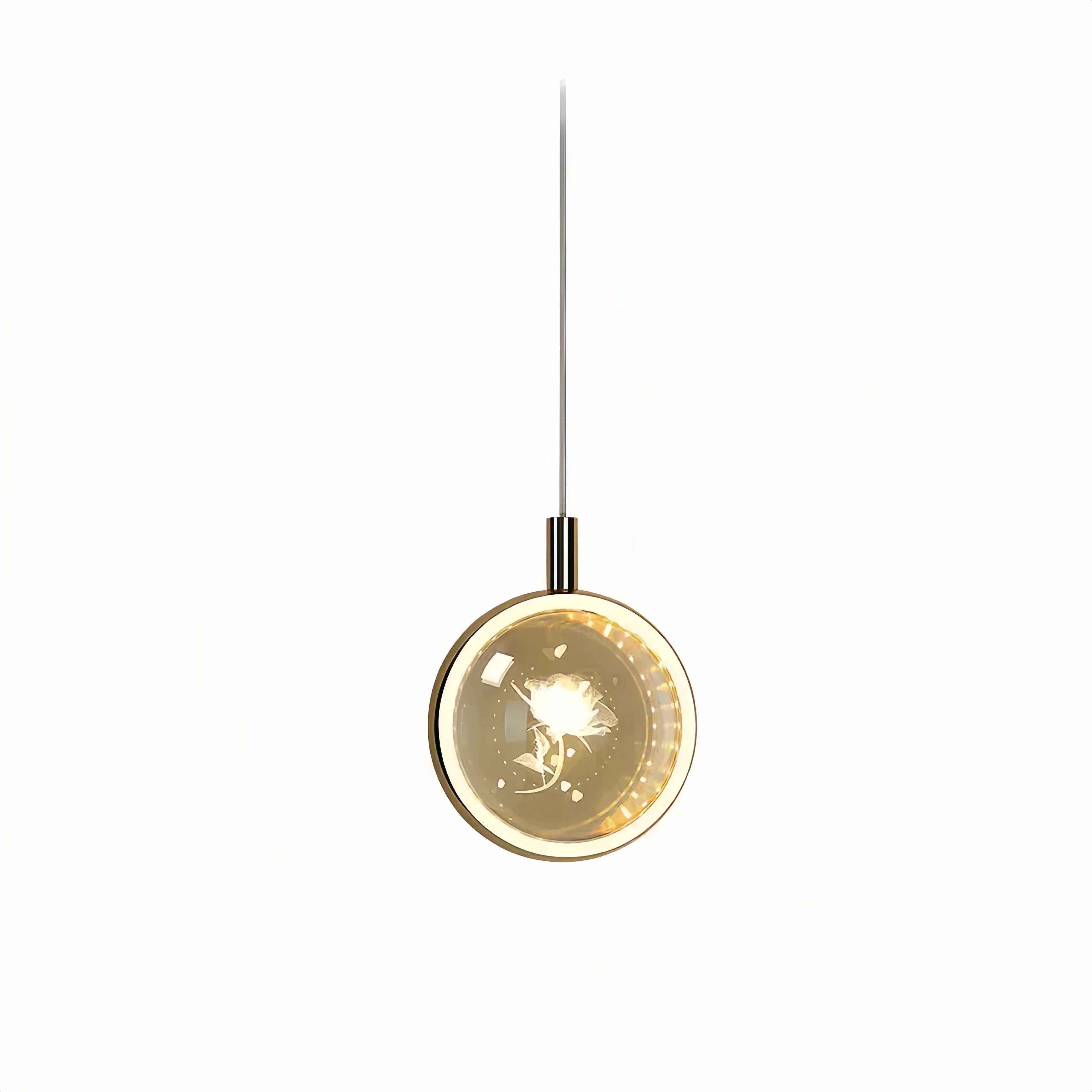 Lampada a sospensione per comodino minimalista con sfera in cristallo e LED dimmerabile