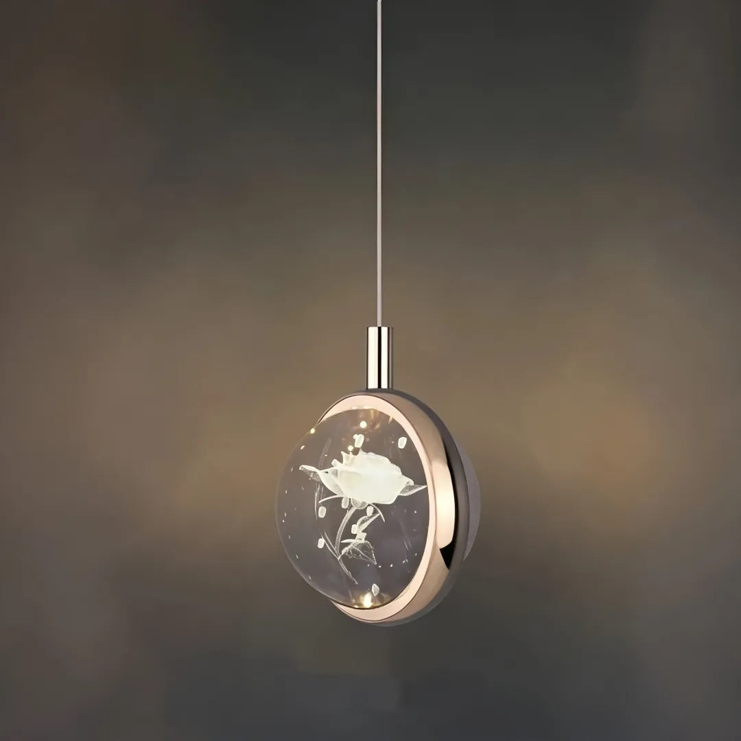 Lampada a sospensione per comodino minimalista con sfera in cristallo e LED dimmerabile
