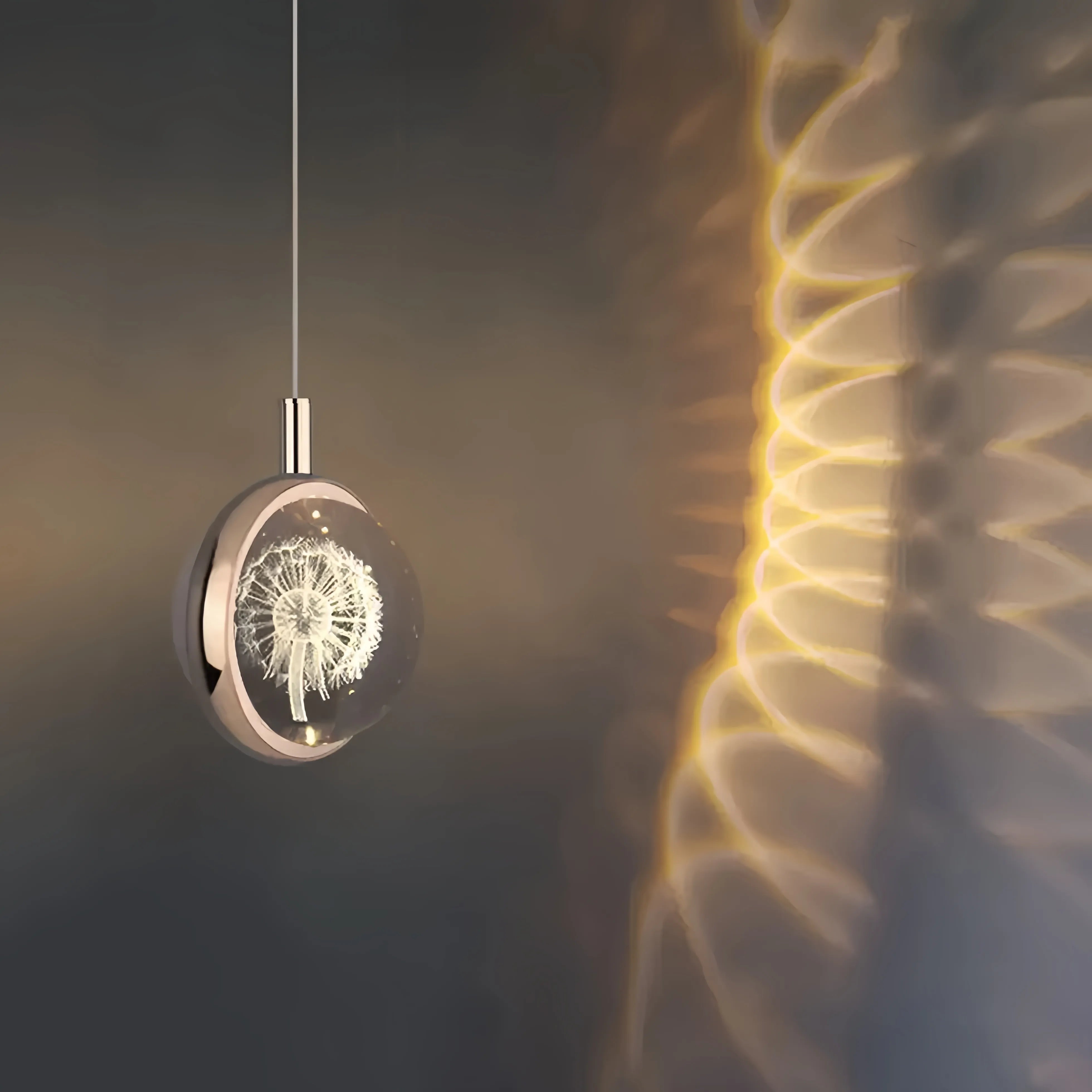 Lampada a sospensione per comodino minimalista con sfera in cristallo e LED dimmerabile