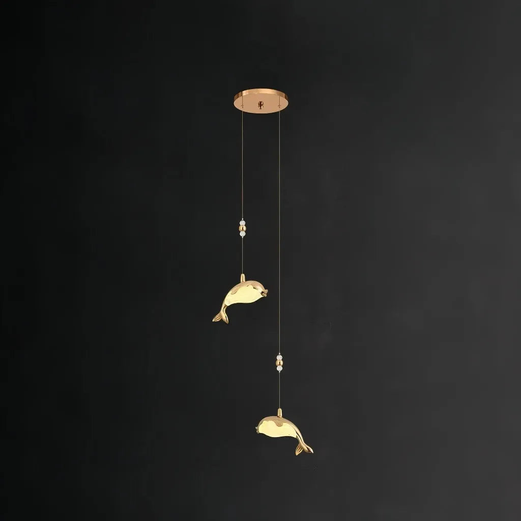 Lampada a sospensione oro a balena in metallo LED dimmerabile per camera da letto