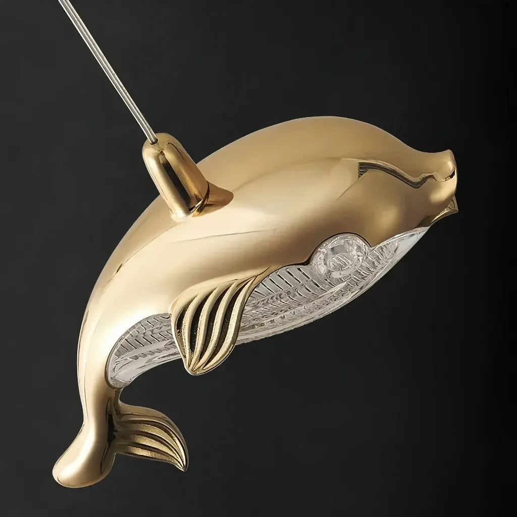 Lampada a sospensione oro a balena in metallo LED dimmerabile per camera da letto