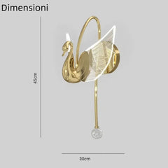 Applique decorativa LED dimmerabile a forma di cigno oro per camera da letto