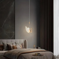 Lampada a sospensione art deco oro a cigno LED dal design moderno per camera da letto