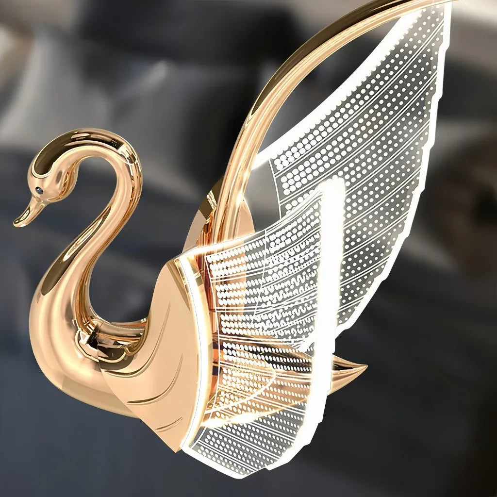 Lampada a sospensione art deco oro a cigno LED dal design moderno per camera da letto