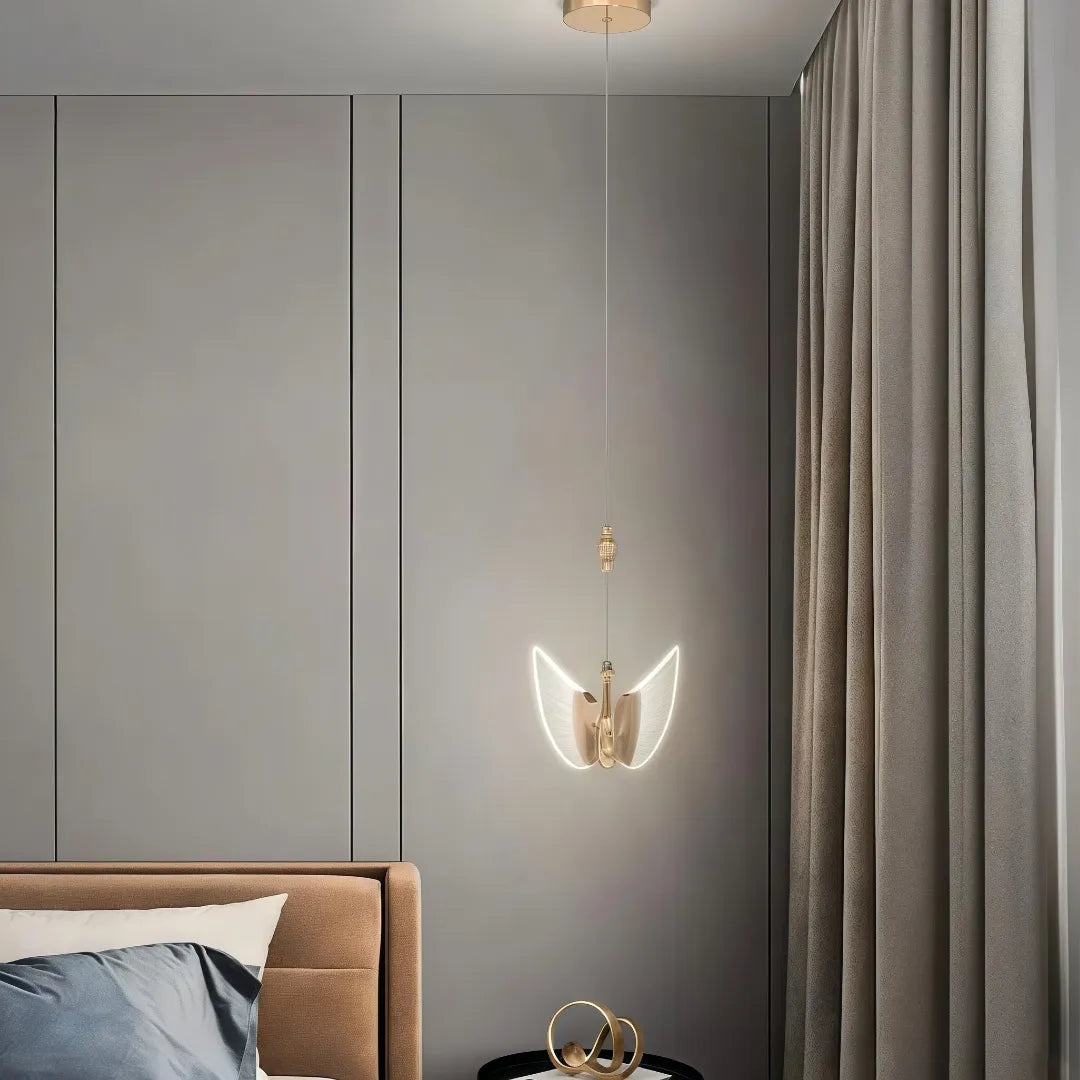 Lampada a sospensione art deco oro a cigno LED dal design moderno per camera da letto