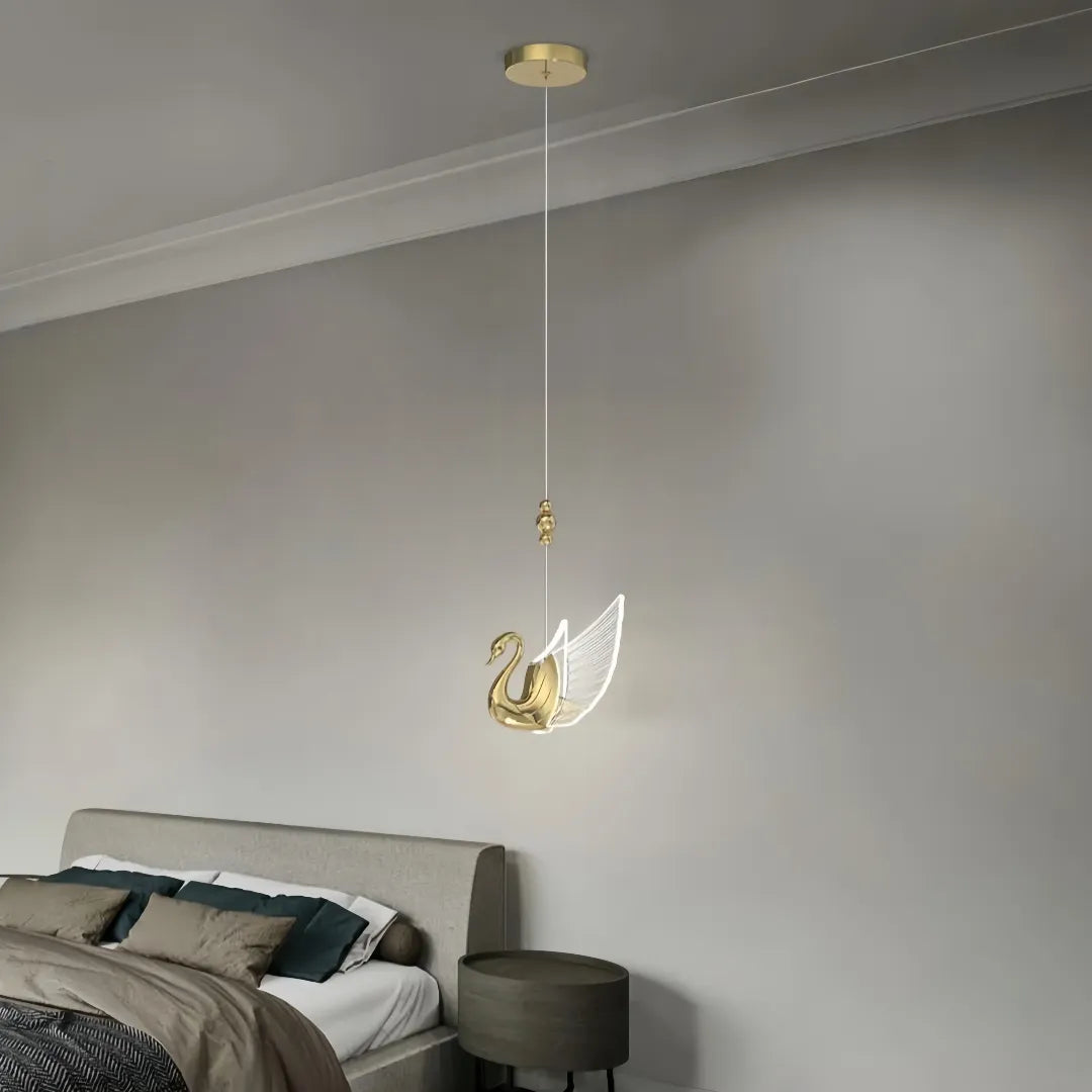 Lampada a sospensione art deco oro a cigno LED dal design moderno per camera da letto