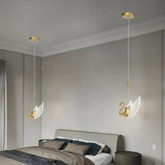 Lampada a sospensione art deco oro a cigno LED dal design moderno per camera da letto