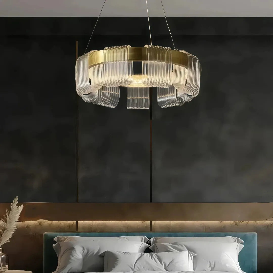 Lampadario contemporaneo LED ad anelli oro dimmerabile per soggiorno