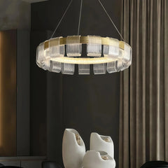 Lampadario contemporaneo LED ad anelli oro dimmerabile per soggiorno