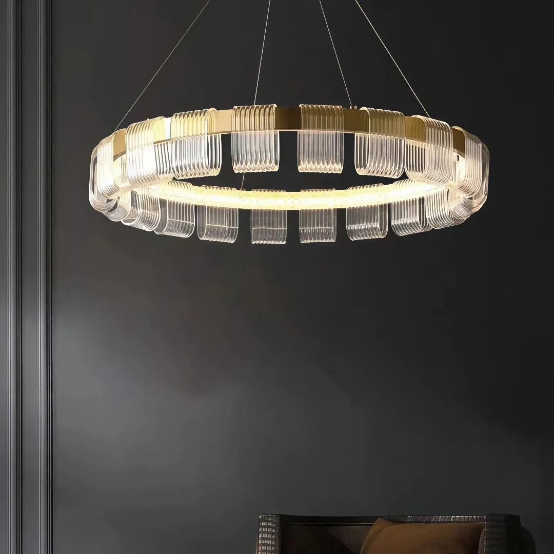 Lampadario contemporaneo LED ad anelli oro dimmerabile per soggiorno