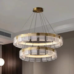 Lampadario contemporaneo LED ad anelli oro dimmerabile per soggiorno