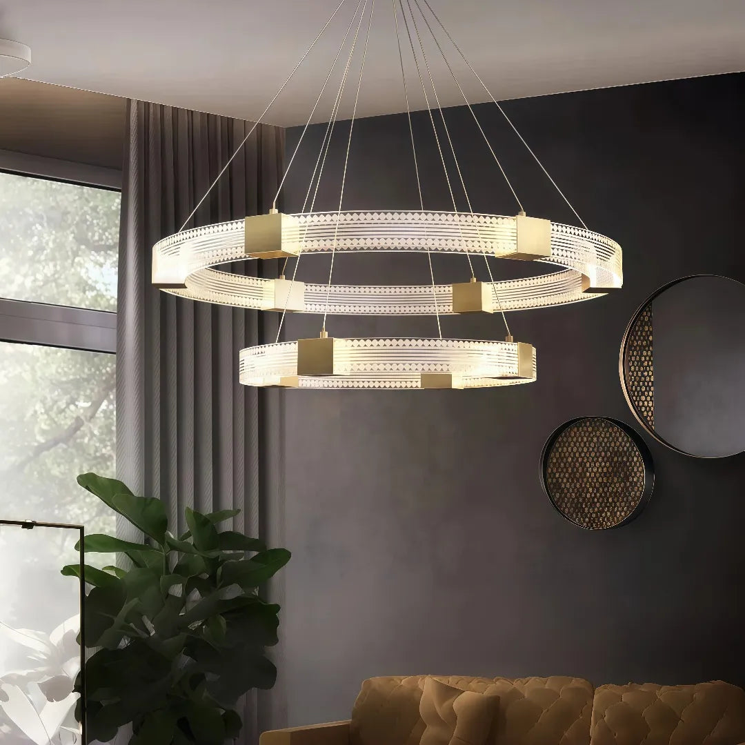 Lampadario LED ad anelli moderno dimmerabile per soggiorno
