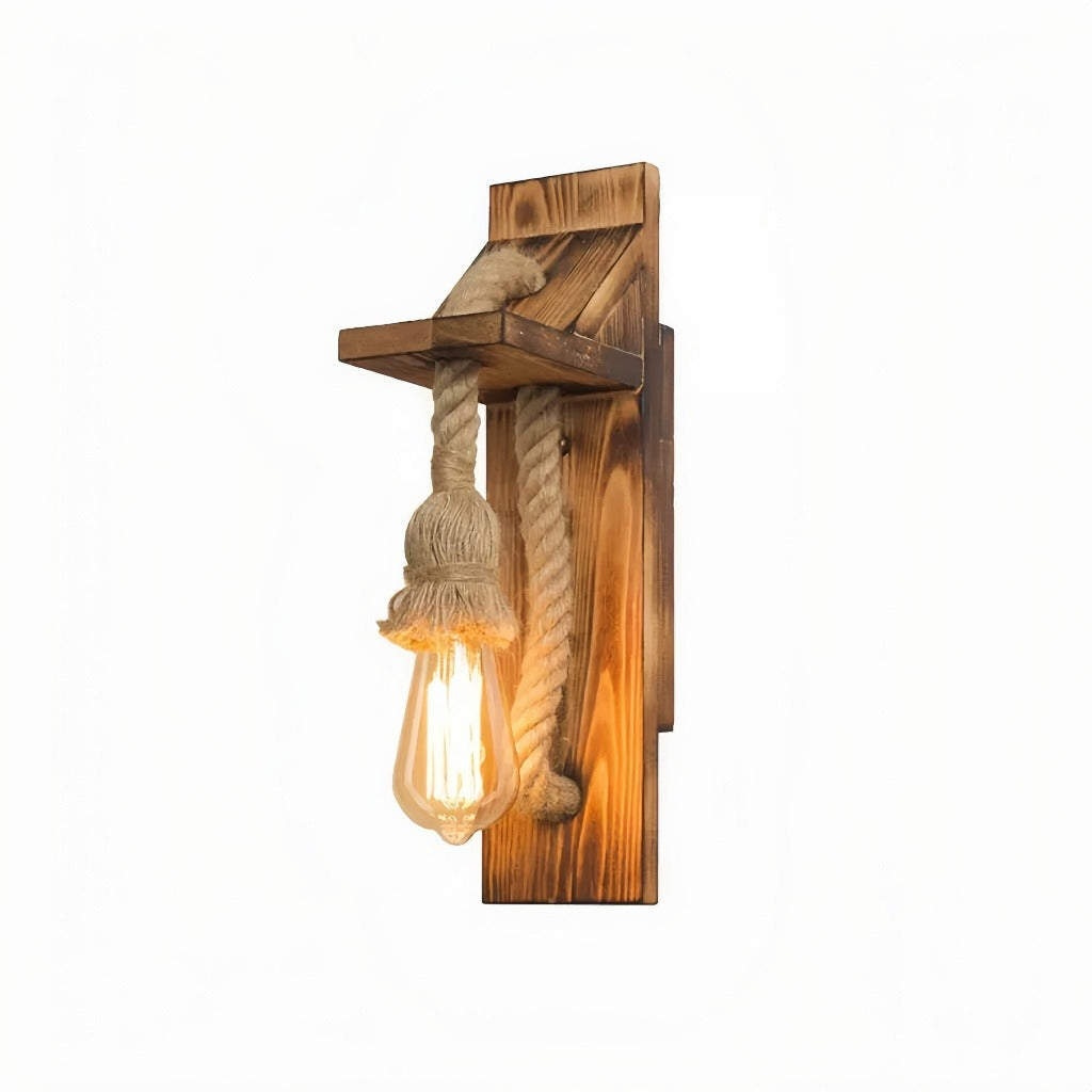 Applique da parete con corda dimmerabile in legno stile rustico per soggiorno