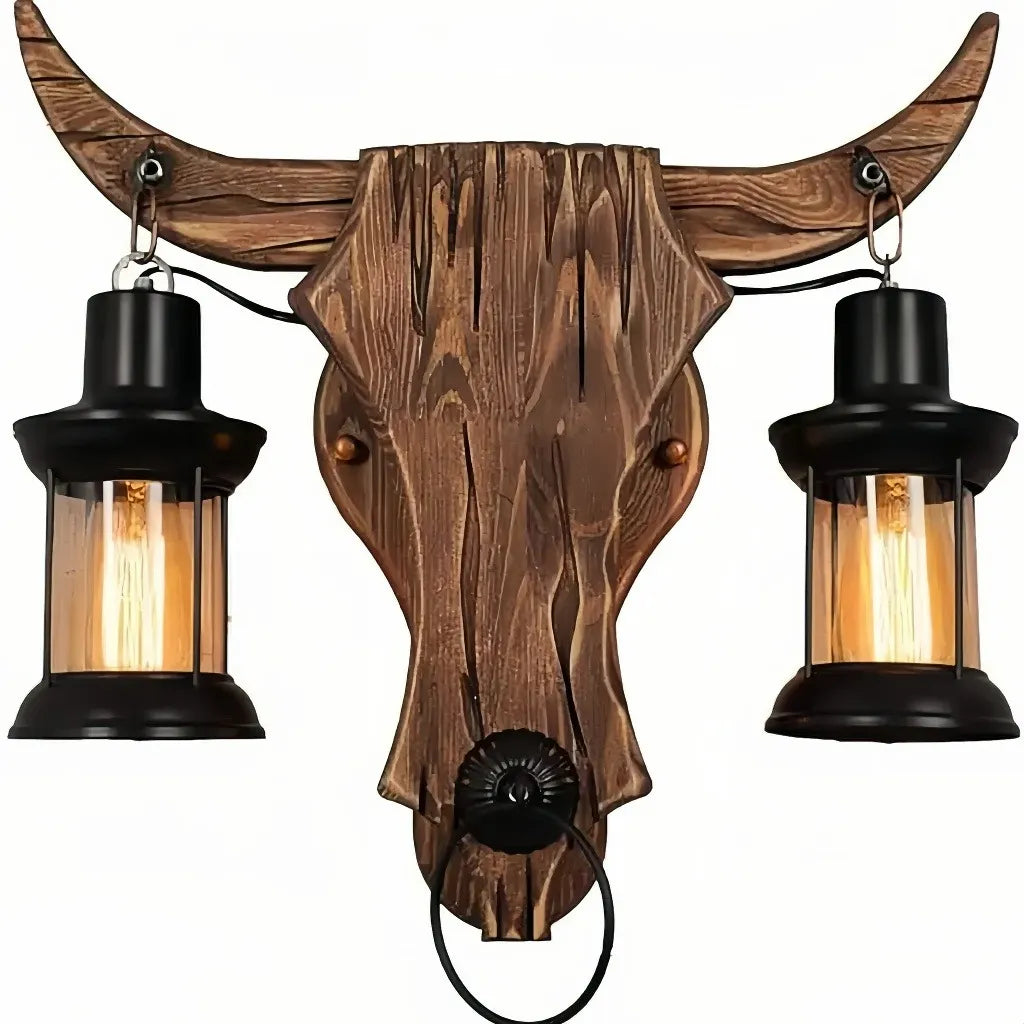 Applique rustica in legno dimmerabile a due luci per soggiorno