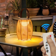 Lanterna LED solare da esterno portatile in rattan boho con telecomando per giardino