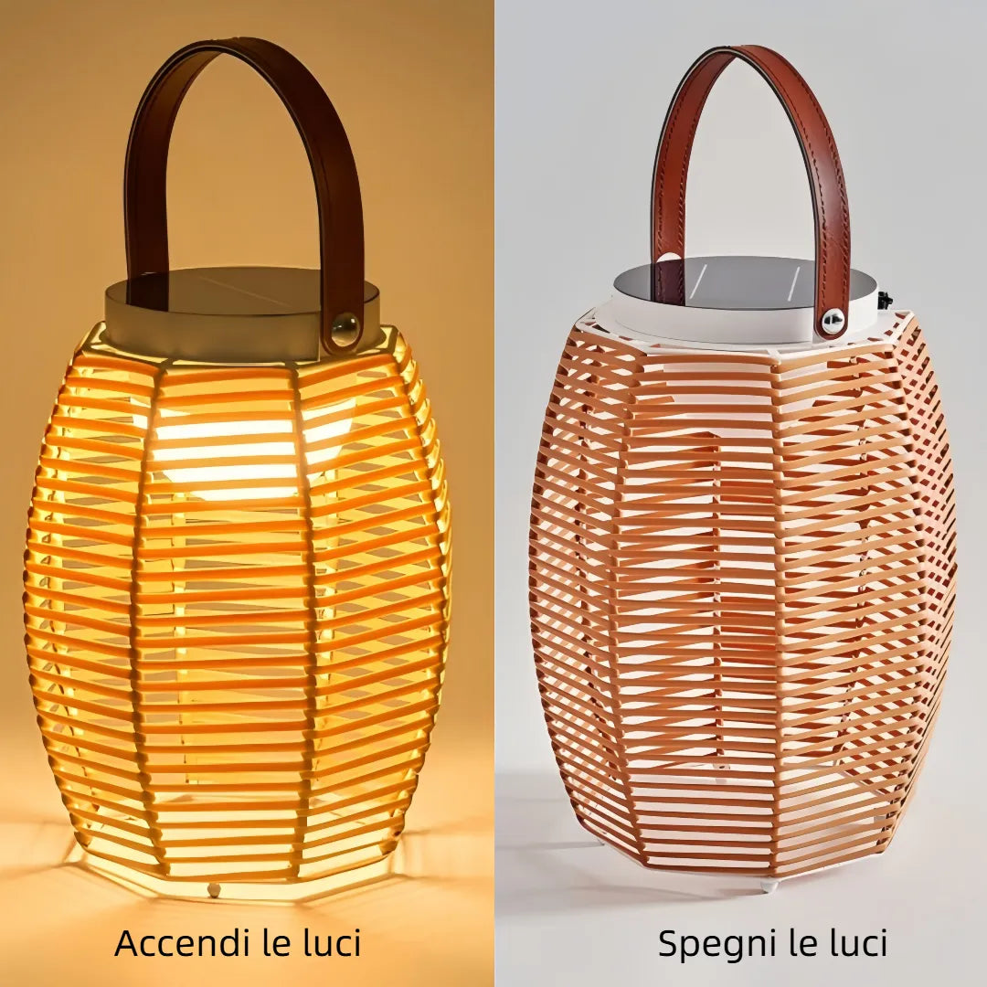 Lanterna LED solare da esterno portatile in rattan boho con telecomando per giardino