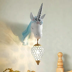 Applique unicorno azzurro con luce in cristallo per la cameretta del bambino