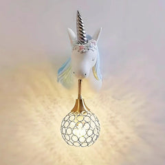 Applique unicorno azzurro con luce in cristallo per la cameretta del bambino