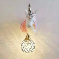 Applique unicorno rosa con pendente in cristallo per la cameretta della bambina