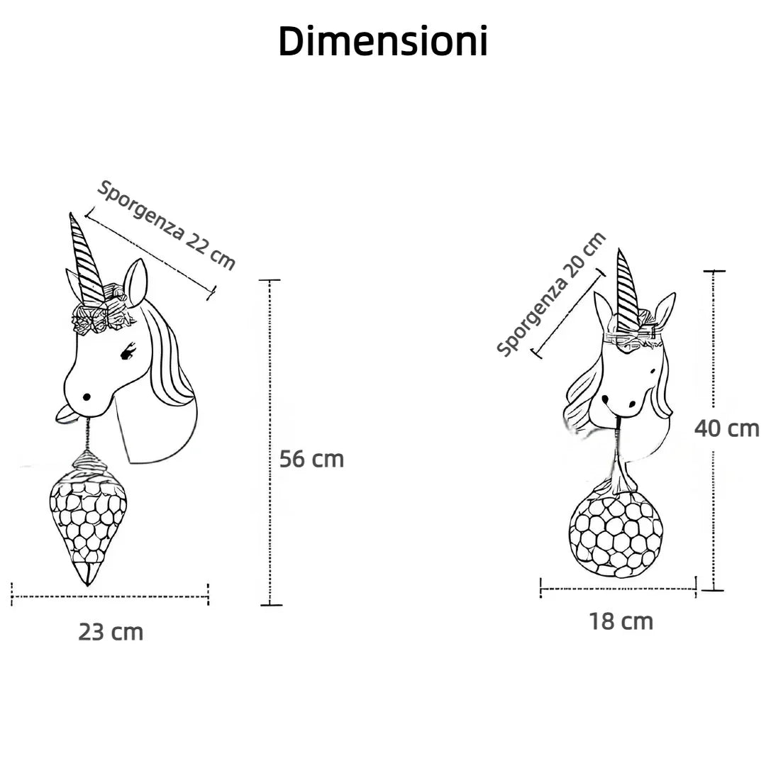 Applique unicorno azzurro con luce in cristallo per la cameretta del bambino