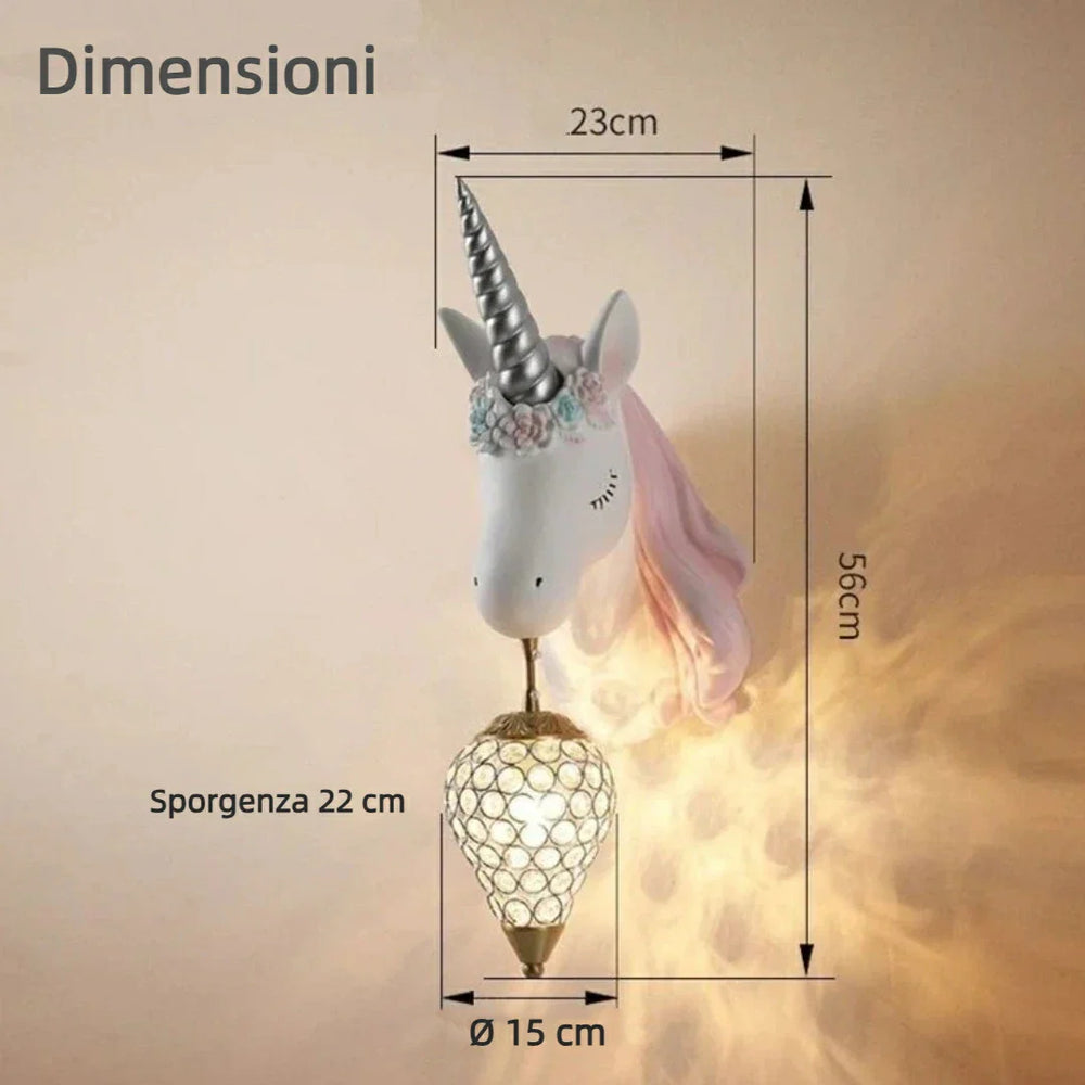 Applique unicorno rosa con pendente in cristallo per la cameretta della bambina