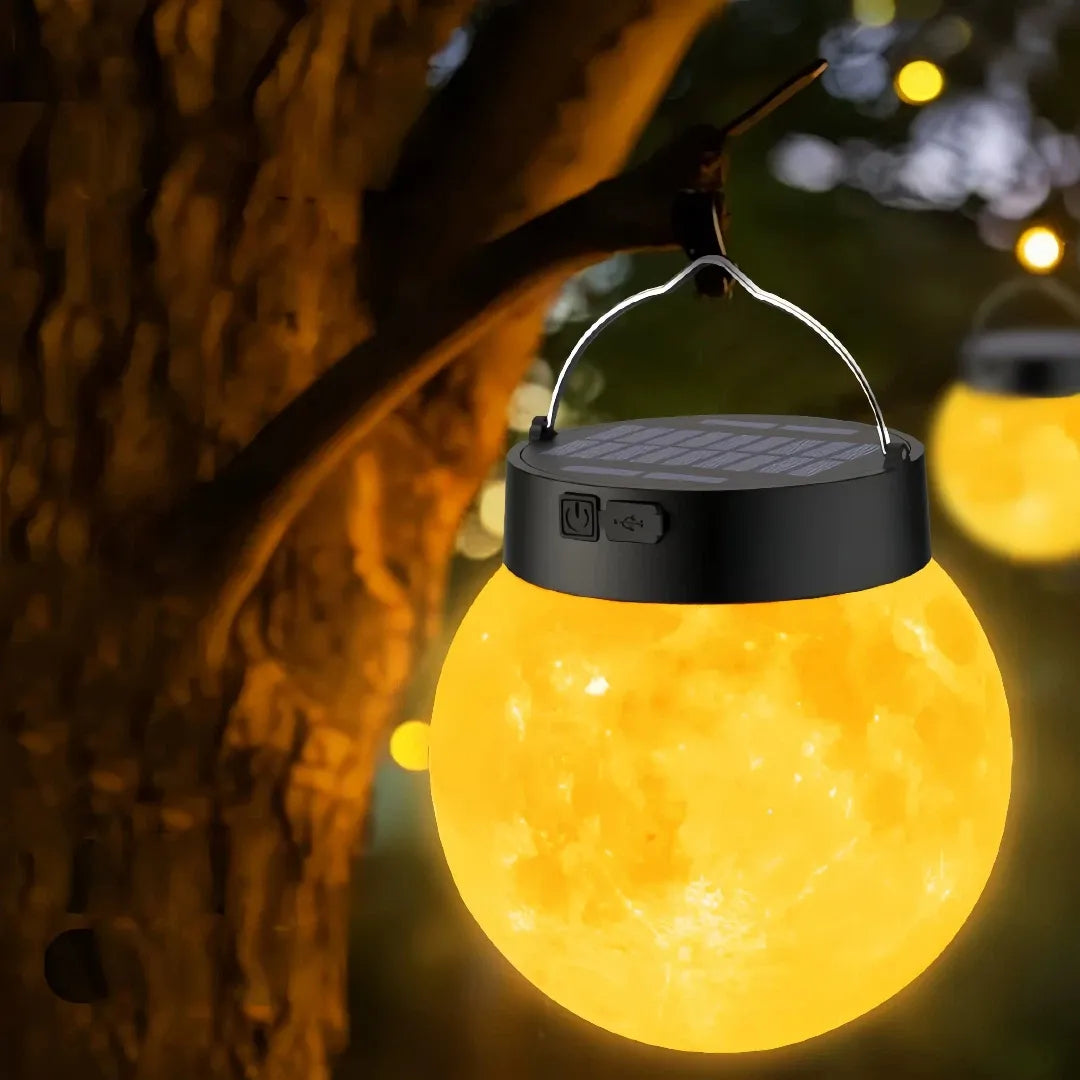 Lampada LED solare da appendere agli alberi a forma di luna per giardino