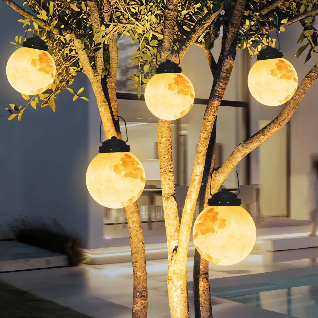 Lampada da giardino da appendere LED a forma di luna ricaricabile
