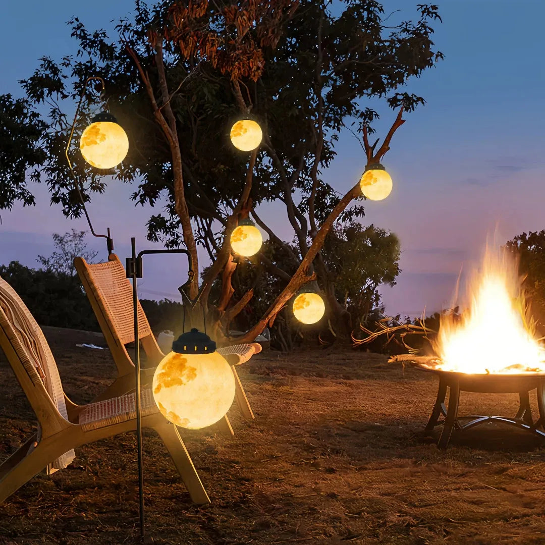 Lampada da giardino da appendere LED a forma di luna ricaricabile