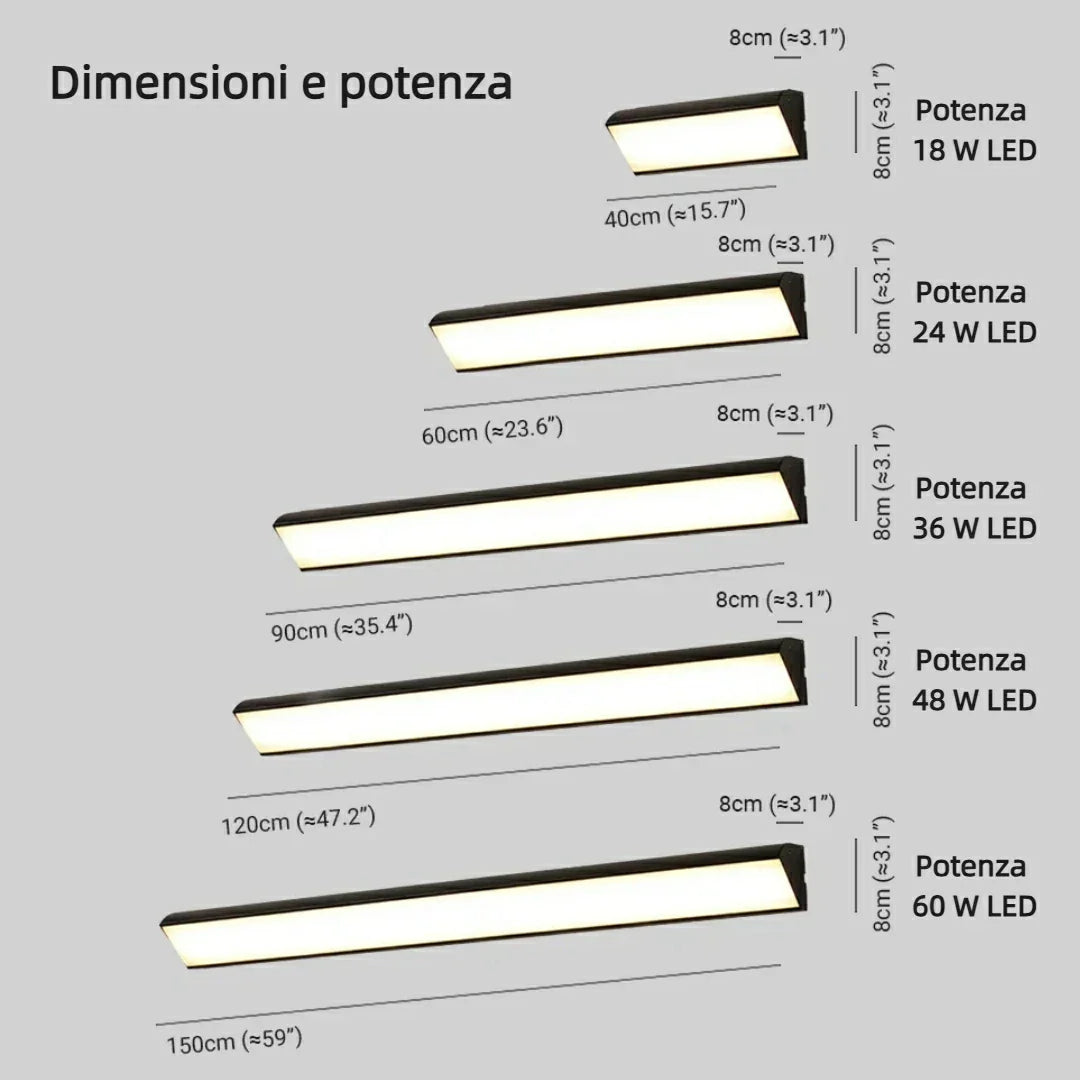 Applique esterno sopra porta lunga LED moderno nero