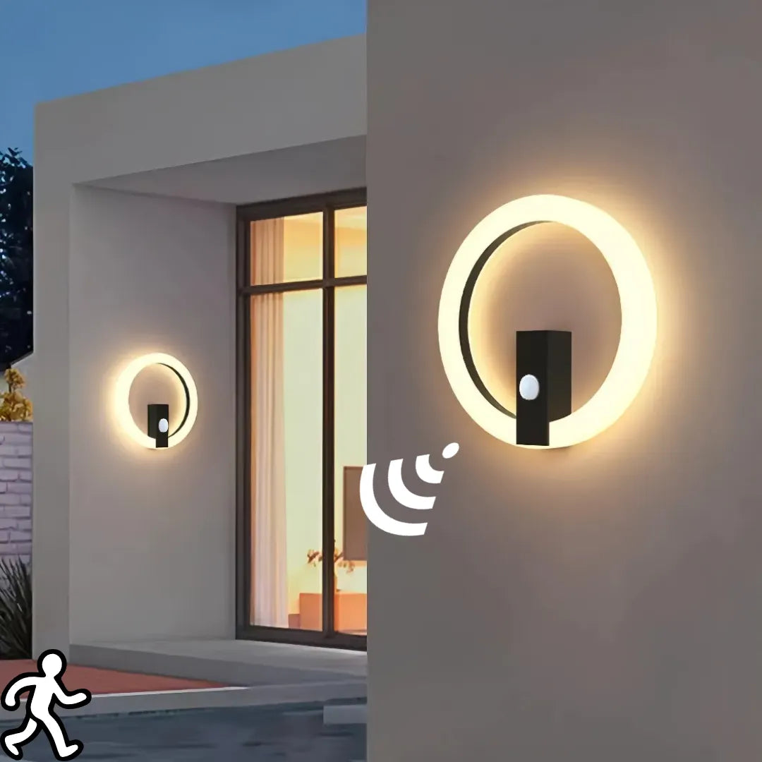 Applique contemporanea da esterno ad anello con sensore di movimento per portico