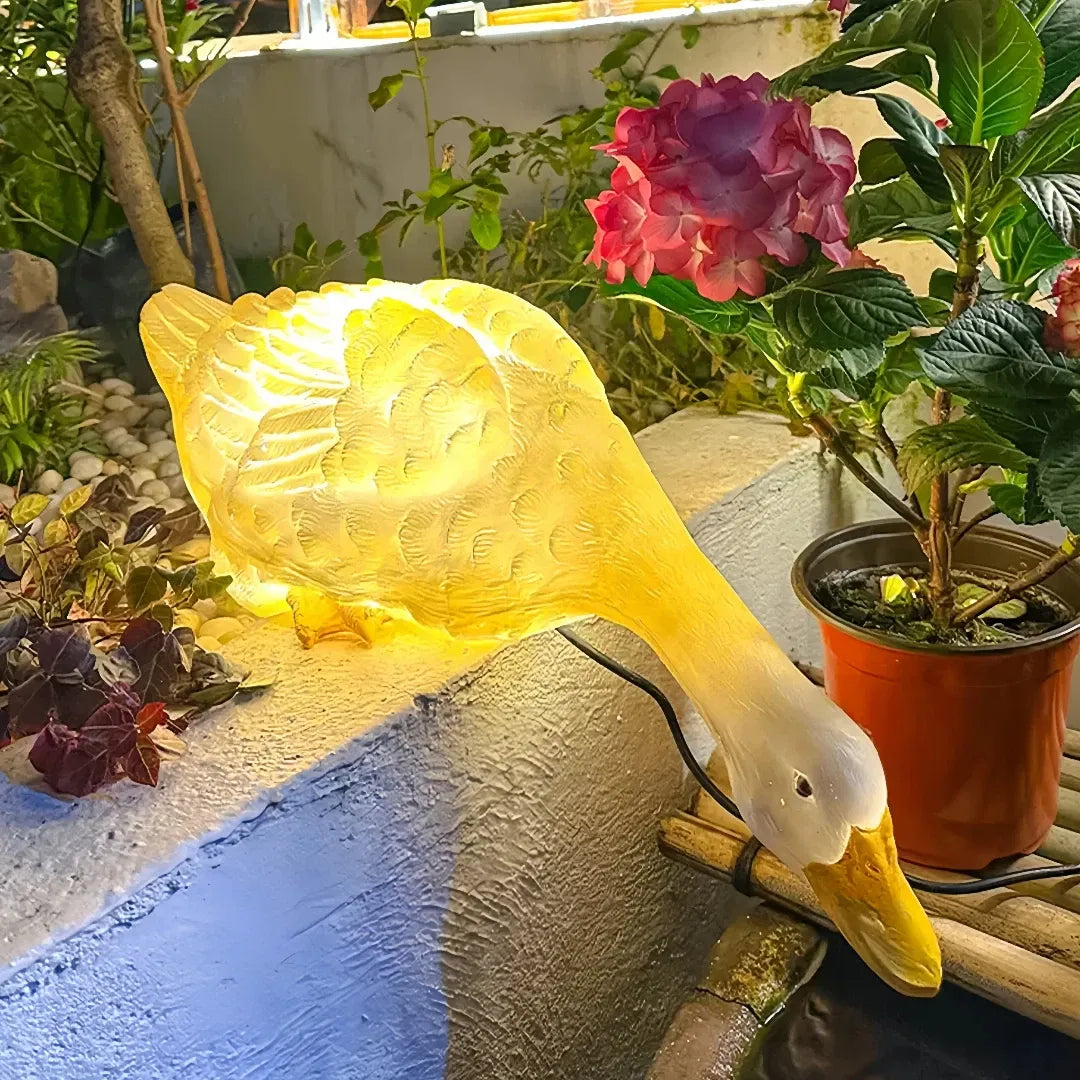 Lampada decorativa da giardino a forma di oca con pannello solare esterno e LED