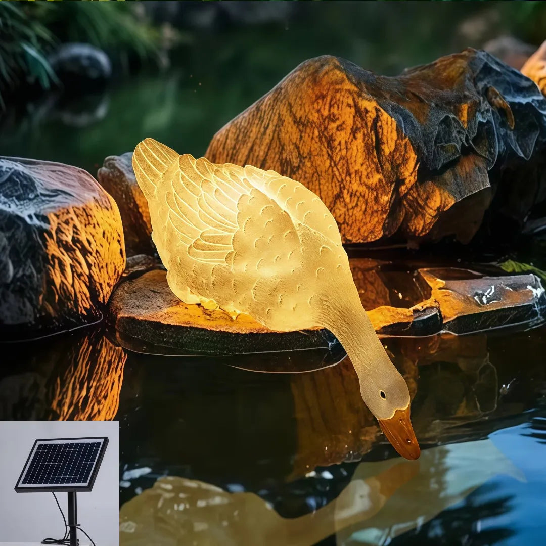 Lampada decorativa da giardino a forma di oca con pannello solare esterno e LED
