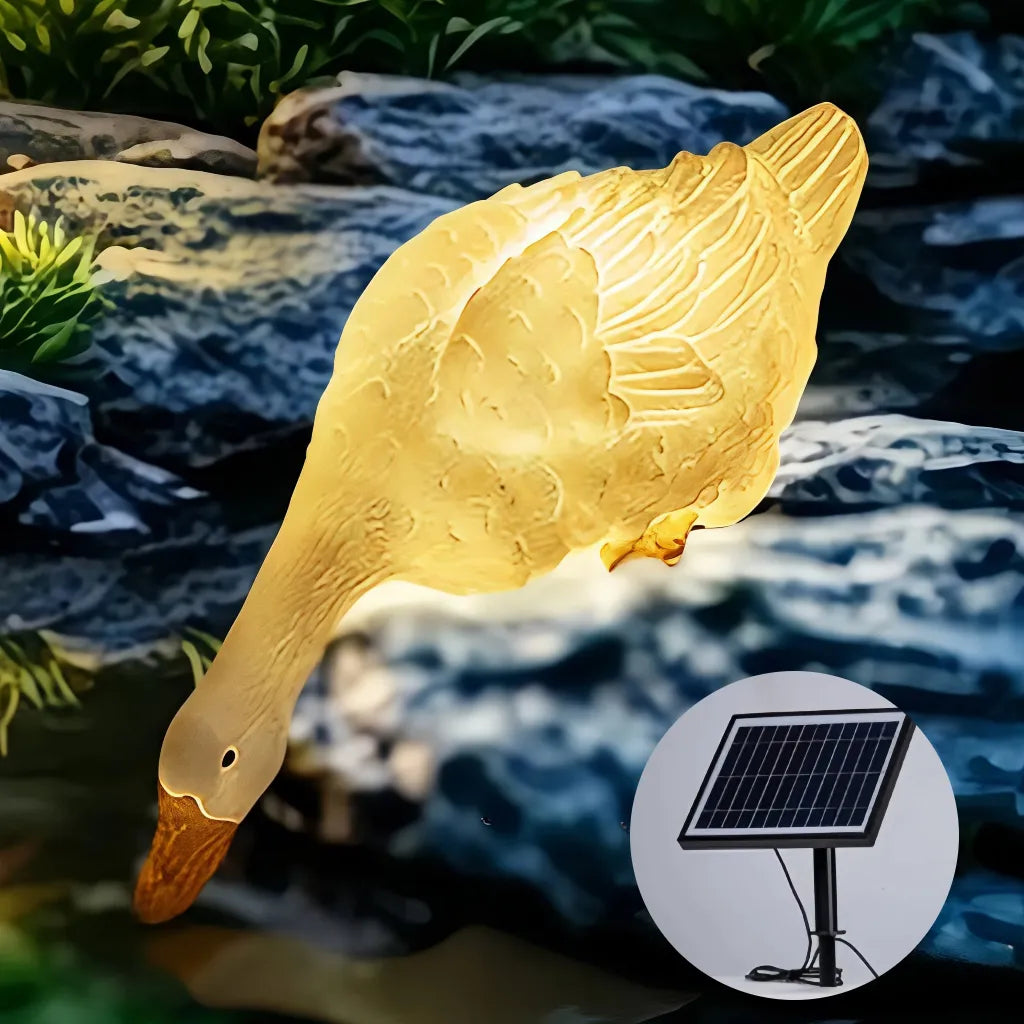 Lampada decorativa da giardino a forma di oca con pannello solare esterno e LED