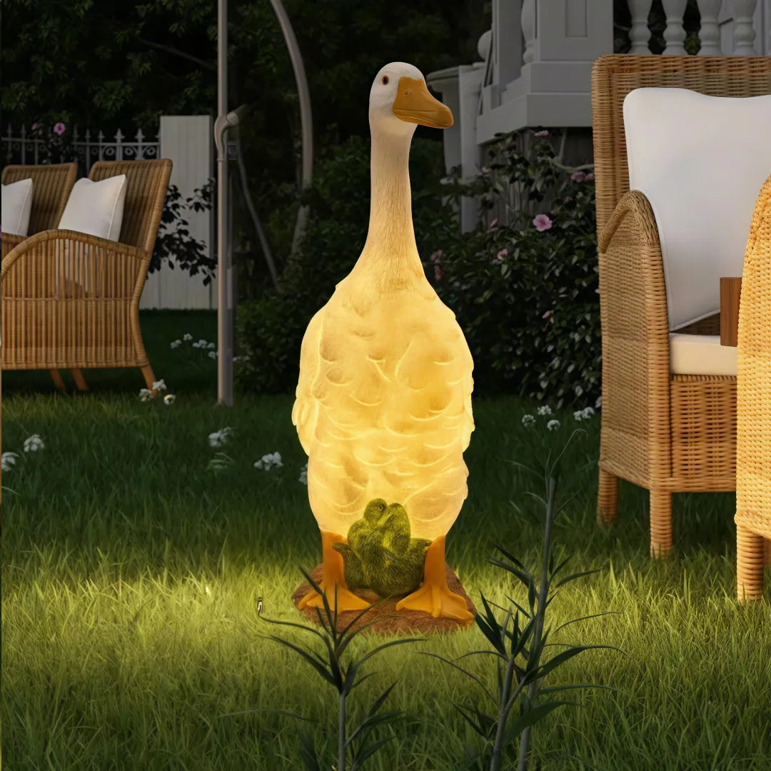 Lampada decorativa da giardino a forma di oca con pannello solare esterno e LED