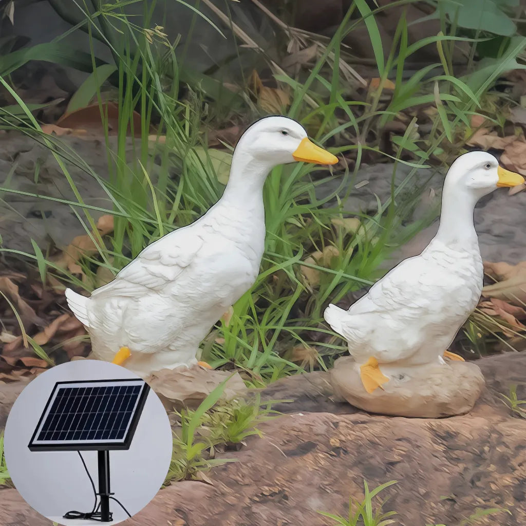 Lampada decorativa da giardino a forma di oca con pannello solare esterno e LED