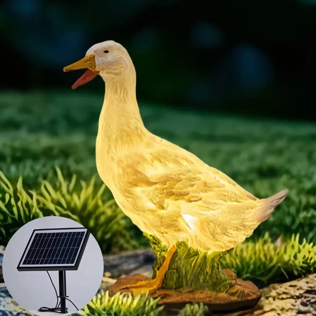 Lampada decorativa da giardino a forma di oca con pannello solare esterno e LED