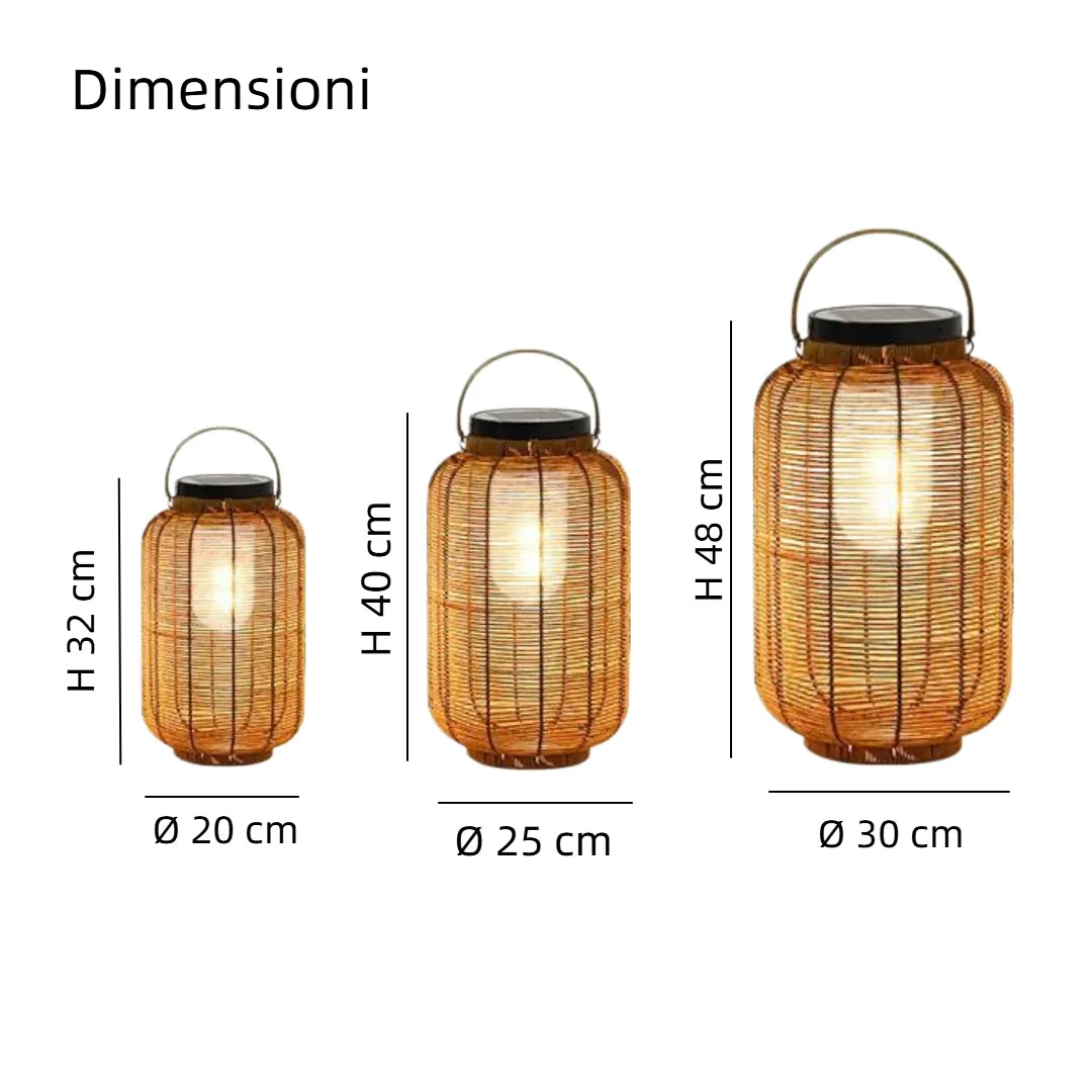 Lanterna solare da pavimento cilindrica in stile boho per balcone