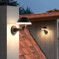 Applique LED da esterno contemporanea per portico nera con diffusore conico