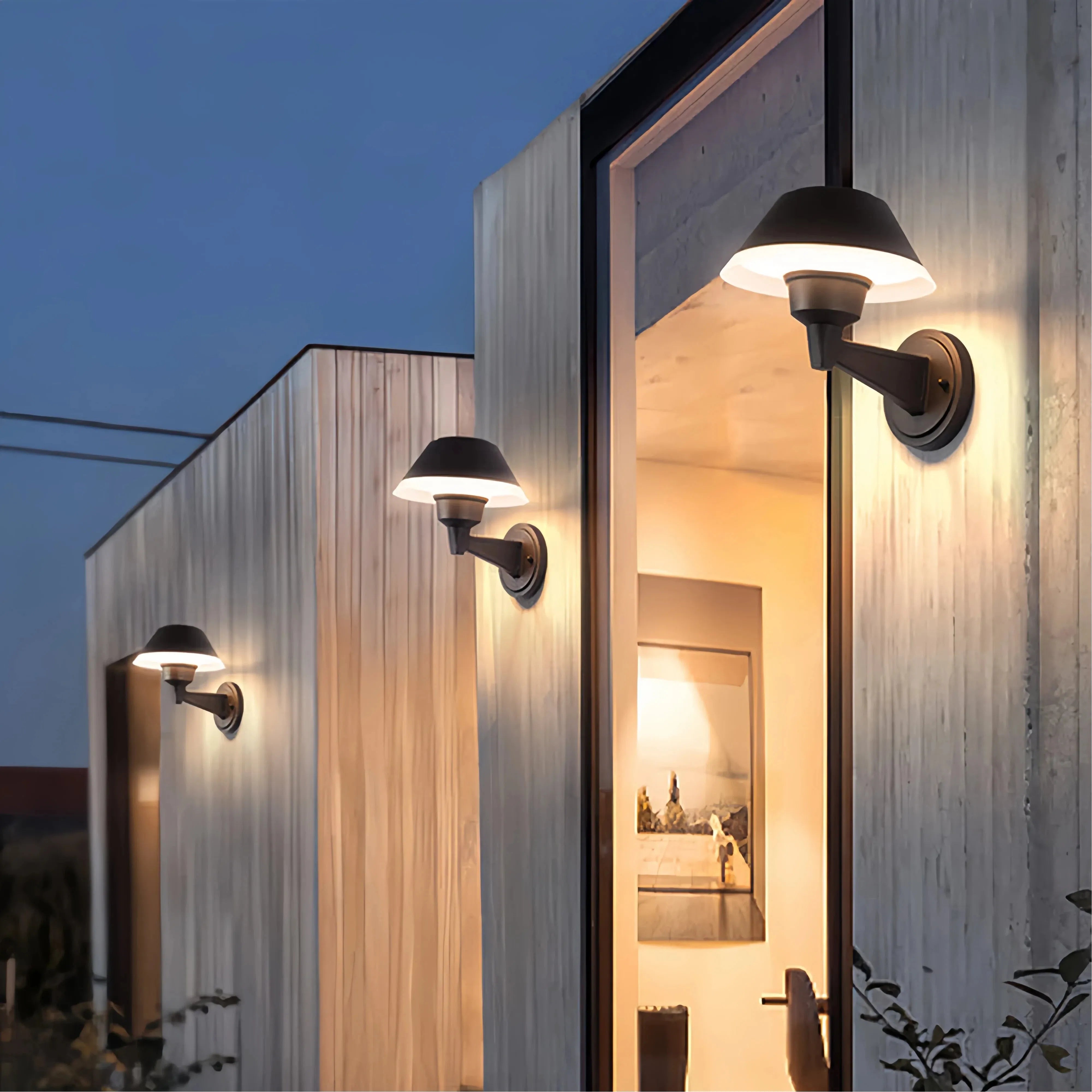 Applique LED da esterno contemporanea per portico nera con diffusore conico