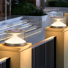 Lampada da pilastro da esterno a LED solare cilindrica con effetto luminoso stratificato per giardino