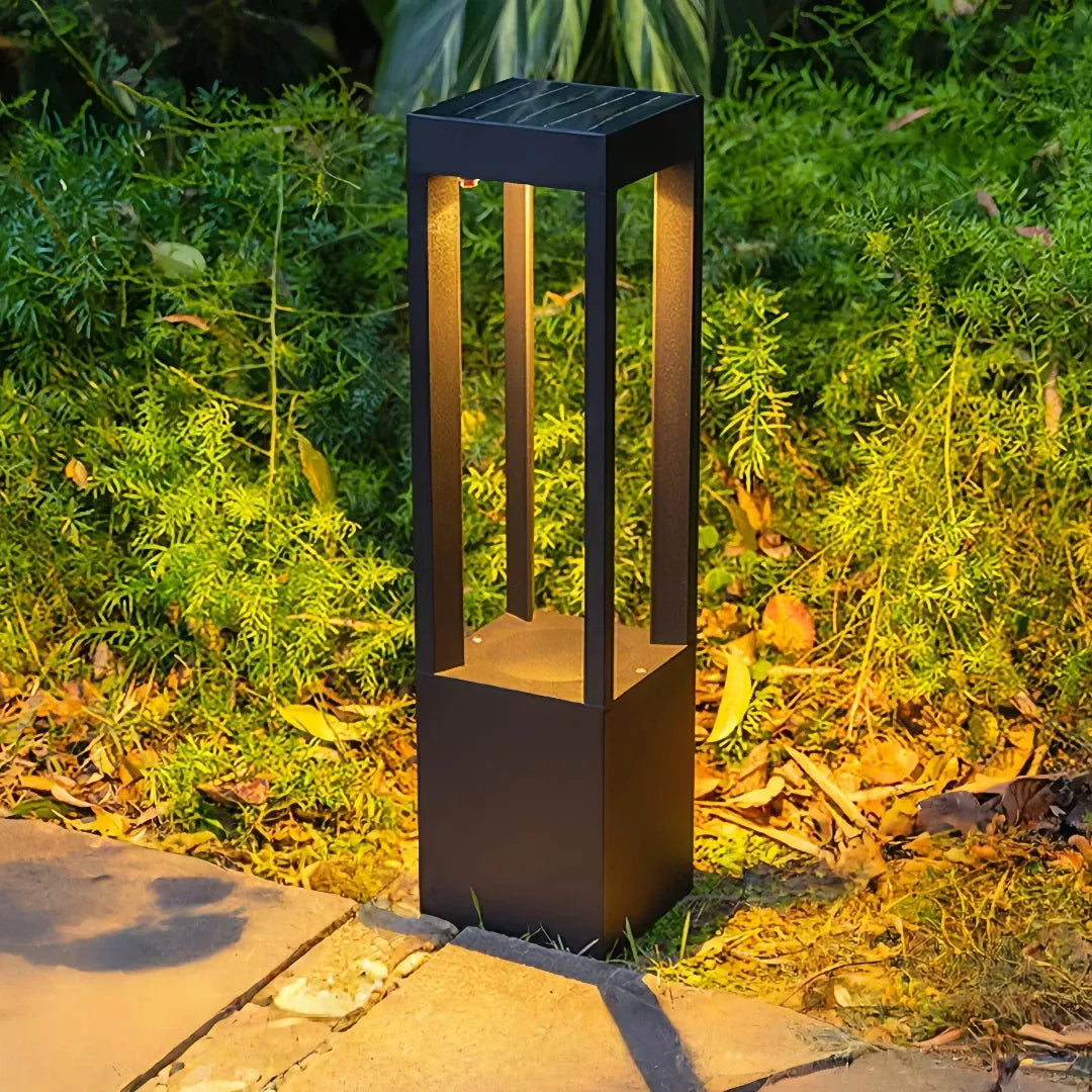Paletto solare LED da giardino nero rettangolare con luce diffusa