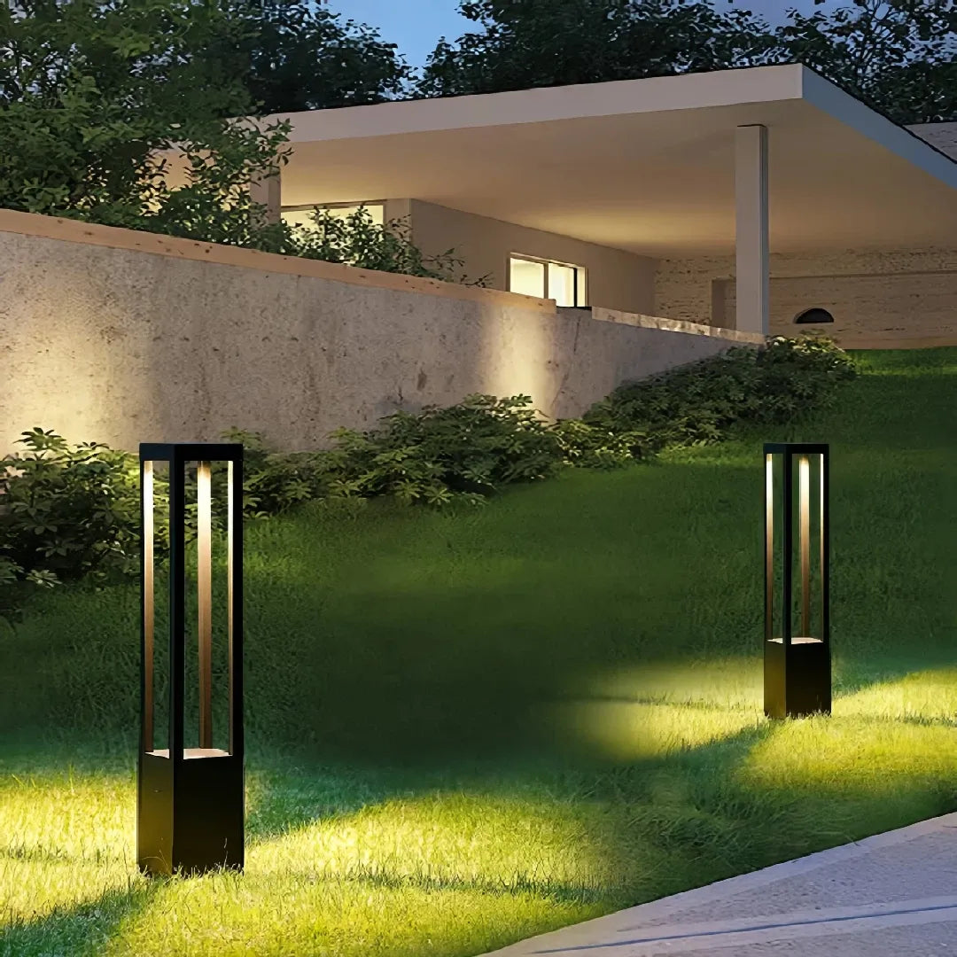Paletto solare LED da giardino nero rettangolare con luce diffusa