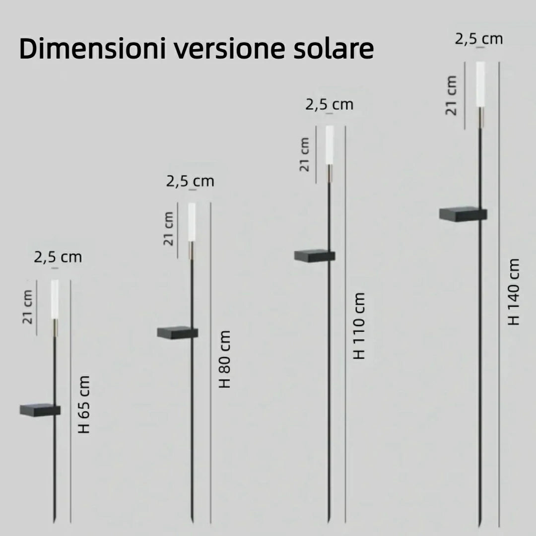 Paletti solari LED da giardino a stelo neri dal design minimalista set da 5