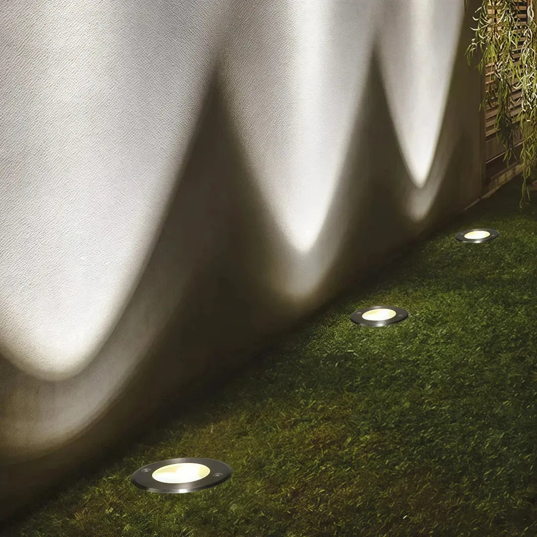 Segnapasso calpestabile esterno LED 12V da incasso rotondo in acciaio inox per giardino