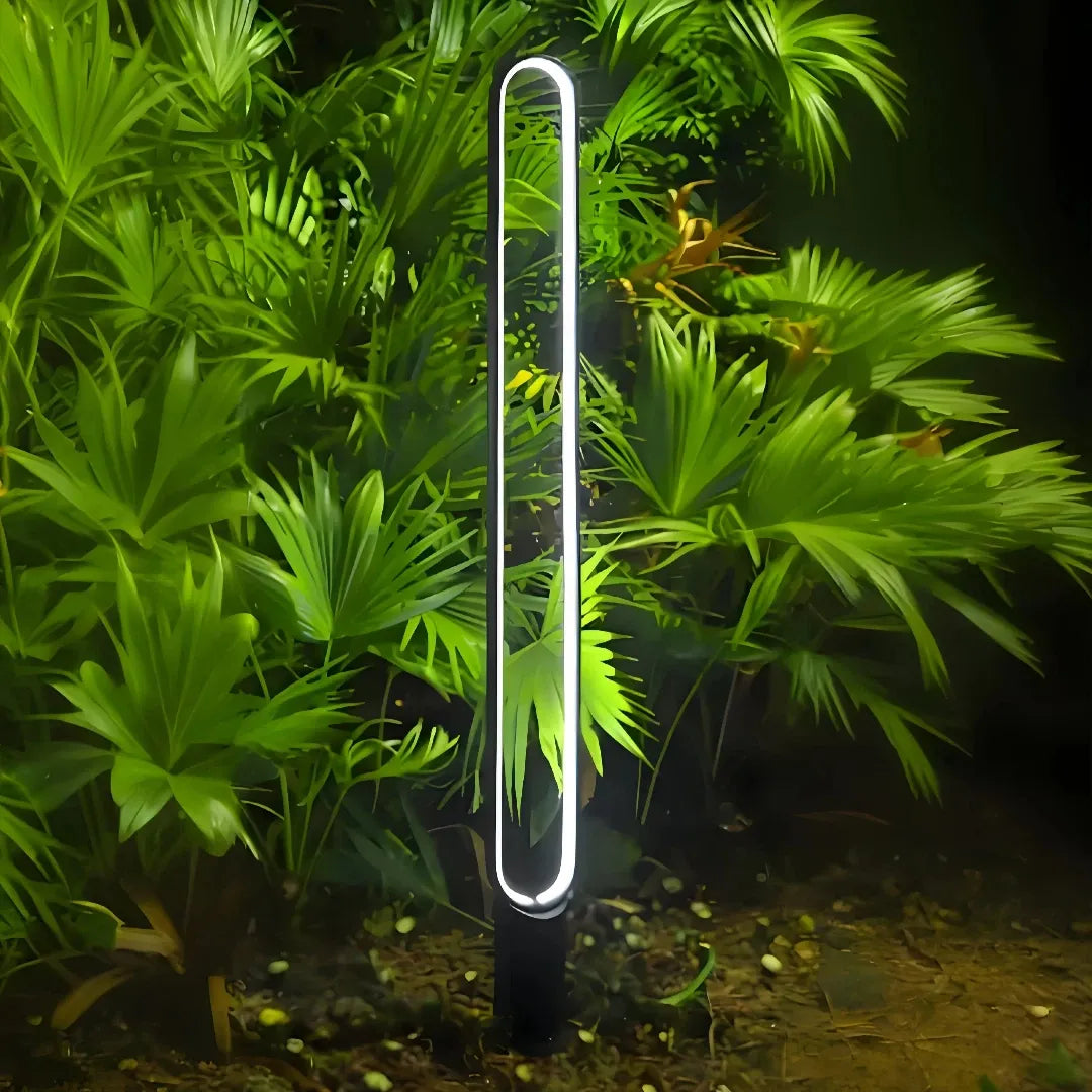 Paletto LED da giardino moderno nero con struttura ovale verticale