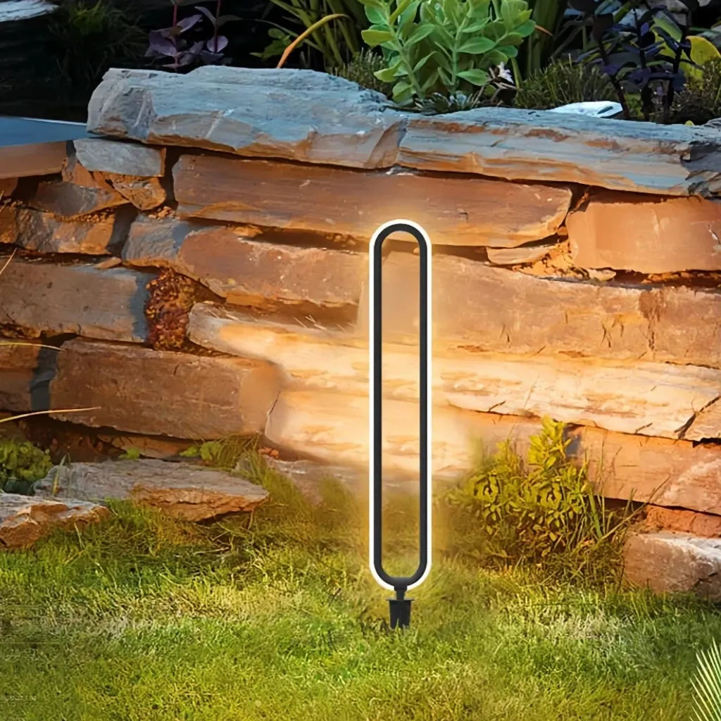 Paletto LED da giardino moderno nero con struttura ovale verticale