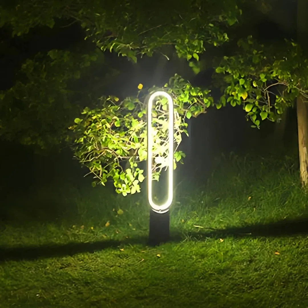 Paletto LED da giardino moderno nero con struttura ovale verticale