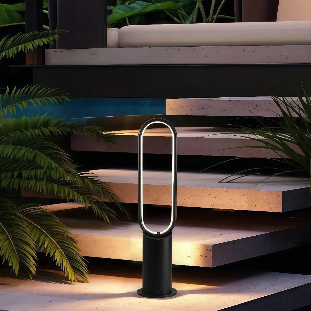 Paletto LED da giardino moderno nero con struttura ovale verticale