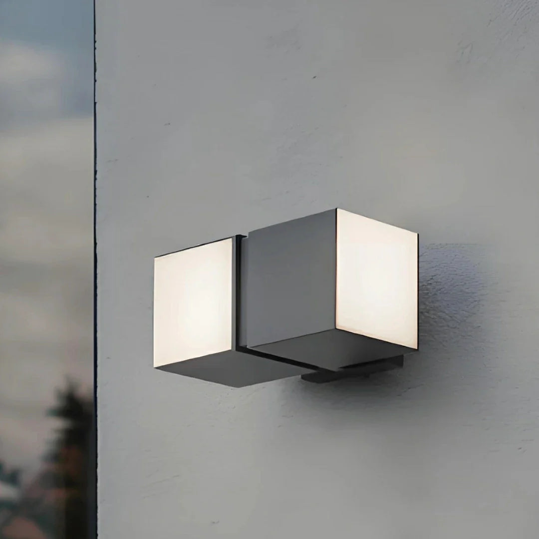 Applique da esterno cubo doppio LED orientabile in metallo nero stile moderno